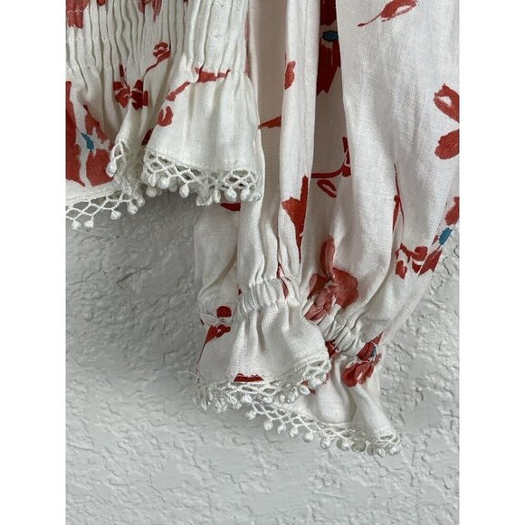 Zara Floral Linen Blend Top Womens Size Small Floral Cropped Boho Peasant‎ - Picture 8 of 10